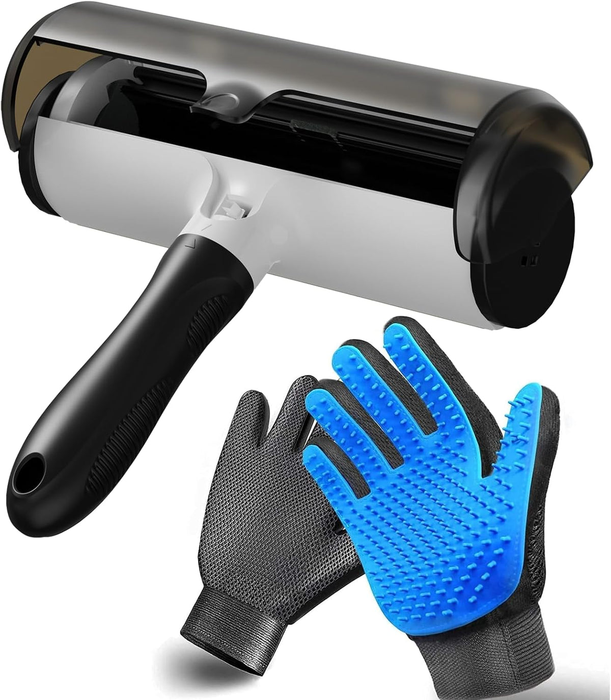 Pet Hair Remover Roller and Grooming Glove Set for Dogs & Cats