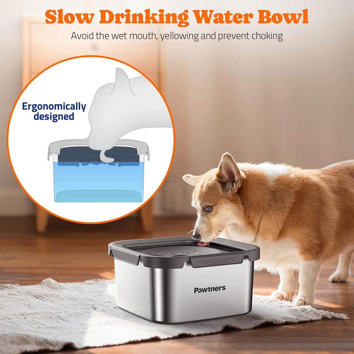 Stainless Steel Dog Water Bowl No Spill, 152Oz/4.5L, Grey