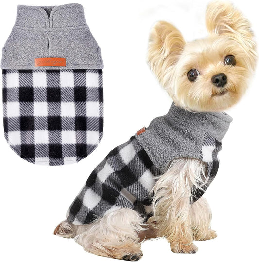 Dog Sweaters for Small Dogs Girl Boy Fleece Puppy Sweater Warm Soft Pet Holiday Clothes for Small Cats and Dogs Chihuahua Sweatshirt (Grey Plaid, X-Small (Chest 13In))