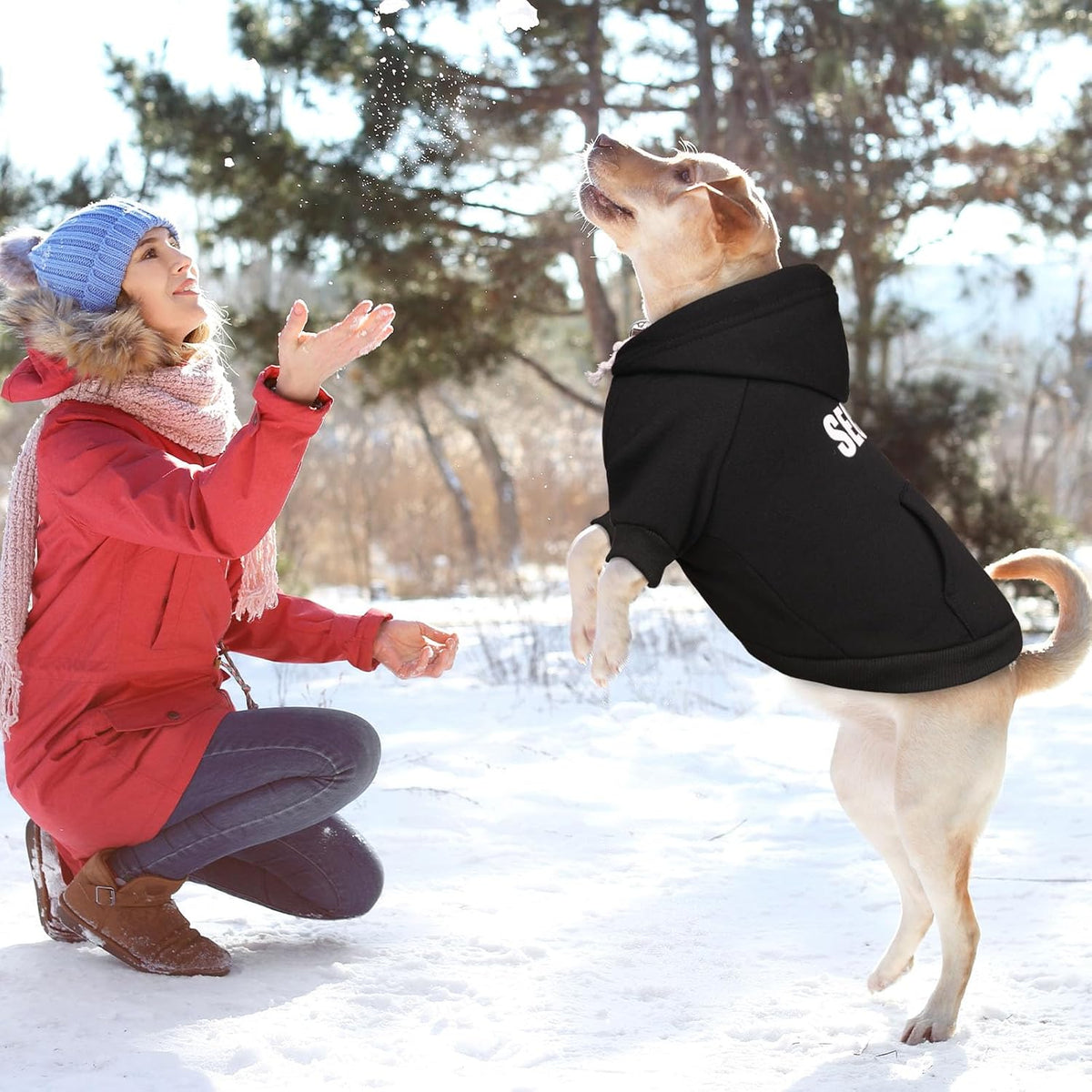 4XL Dog Sweaters for Large Dogs,Security Dog Hoodie,Warm Brushed Fleece Sweatshirt with Hood & Pocket,Leash Hole,Cozy Cold Weather Pet Clothes Sweater Hoodie for Large Dogs,4Xl