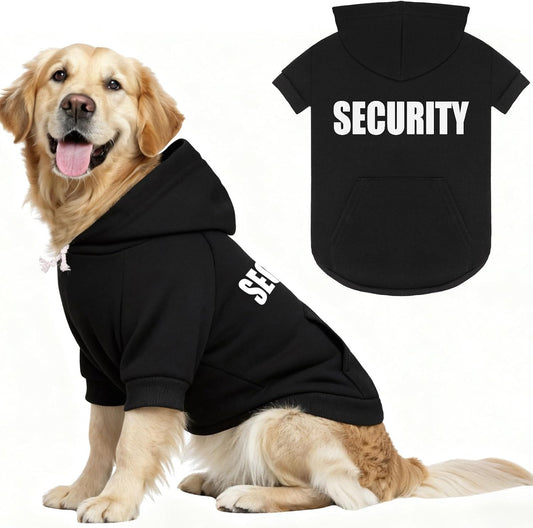 4XL Dog Sweaters for Large Dogs,Security Dog Hoodie,Warm Brushed Fleece Sweatshirt with Hood & Pocket,Leash Hole,Cozy Cold Weather Pet Clothes Sweater Hoodie for Large Dogs,4Xl