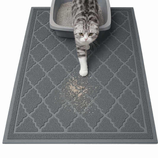 Cat Litter Mat, 24" X 17" Non-Slip Waterproof Litter Trapping Mat, Soft on Kitty'S Paws, Grey