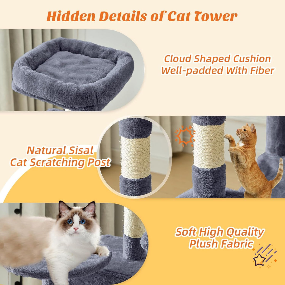 44 Inch Cat Tree Tower for Indoor Cats and Kittens