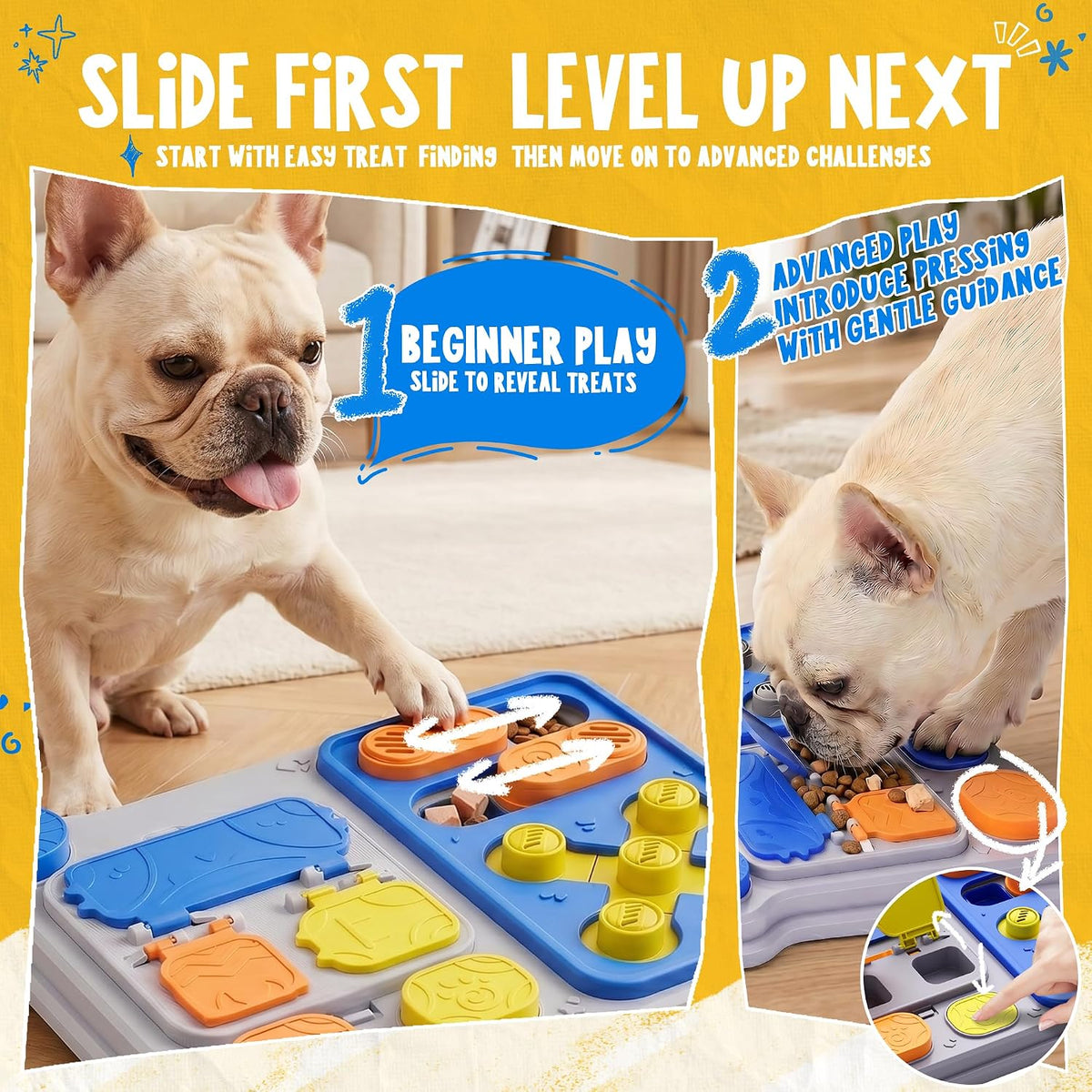 Dog Puzzle Toy, Dog Enrichment Toys, Level 1 Interactive Treat Dispensing Toy for Dogs, Slow Feeder for Mental Stimulation, Non-Slip Base, Detachable Easy-Clean Tray, Blue