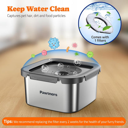 Stainless Steel Dog Water Bowl No Spill, 152Oz/4.5L, Grey