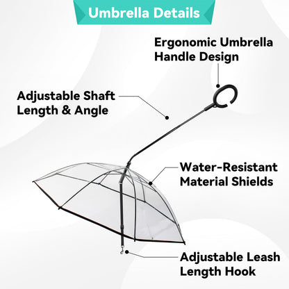 Dog Umbrella Small Breed, Clear Dog Umbrella Leash for Small Dogs, Keeps Dogs Dry Walking Rain, Doggie Rain Umbrella with Adjustable Leash, Self-Assembly