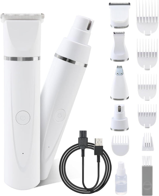Dog Clippers for Grooming, Low Noise Dog Nail Grinder,Cordless Trimmers Dog Grooming Kit, 6 Length Guards 3 Blade Heads, Pet Nail Trimmer for Cats or Dog Eyes, Ears, Face,Rump,Nail,Body
