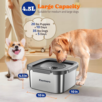 Stainless Steel Dog Water Bowl No Spill, 152Oz/4.5L, Grey