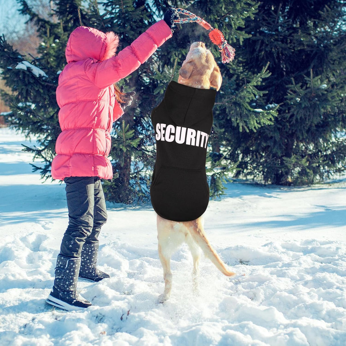 4XL Dog Sweaters for Large Dogs,Security Dog Hoodie,Warm Brushed Fleece Sweatshirt with Hood & Pocket,Leash Hole,Cozy Cold Weather Pet Clothes Sweater Hoodie for Large Dogs,4Xl