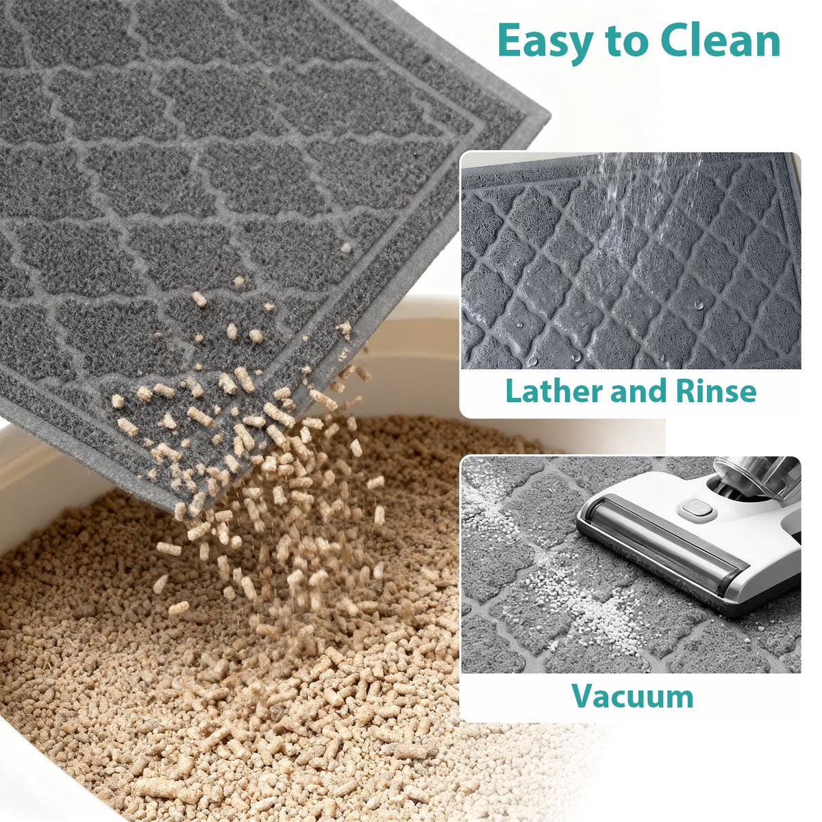 Cat Litter Mat, 24" X 17" Non-Slip Waterproof Litter Trapping Mat, Soft on Kitty'S Paws, Grey