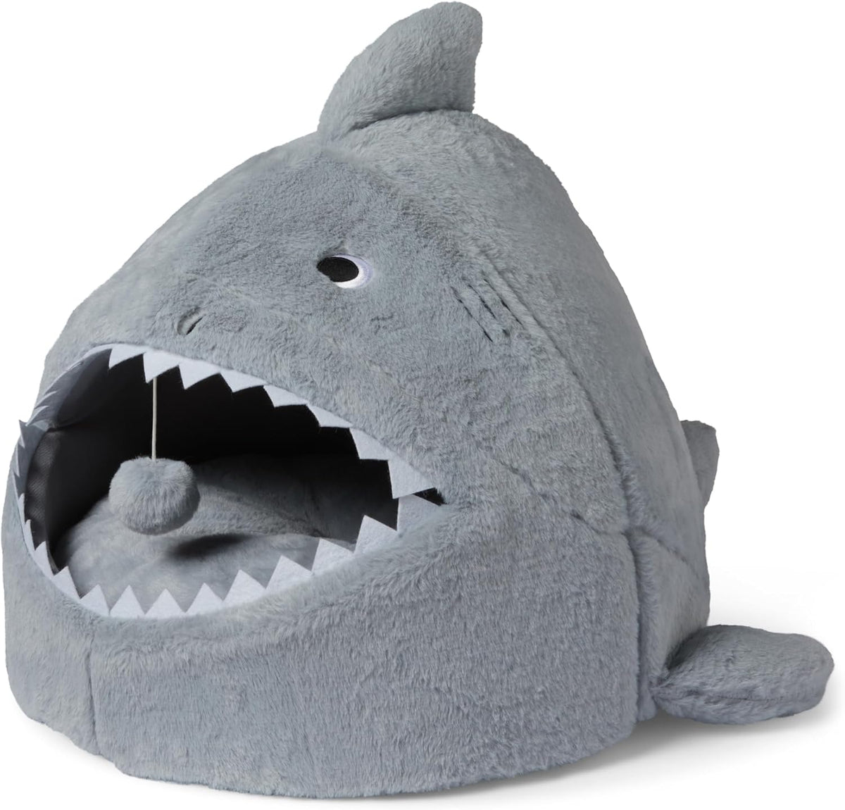 Shark Shape Cat House for Indoor Cats, Enclosed Design Helps Reduce Anxiety in Nervous Pets, with Washable Cushioned Pillow, 17" X 16" X 14", Grey