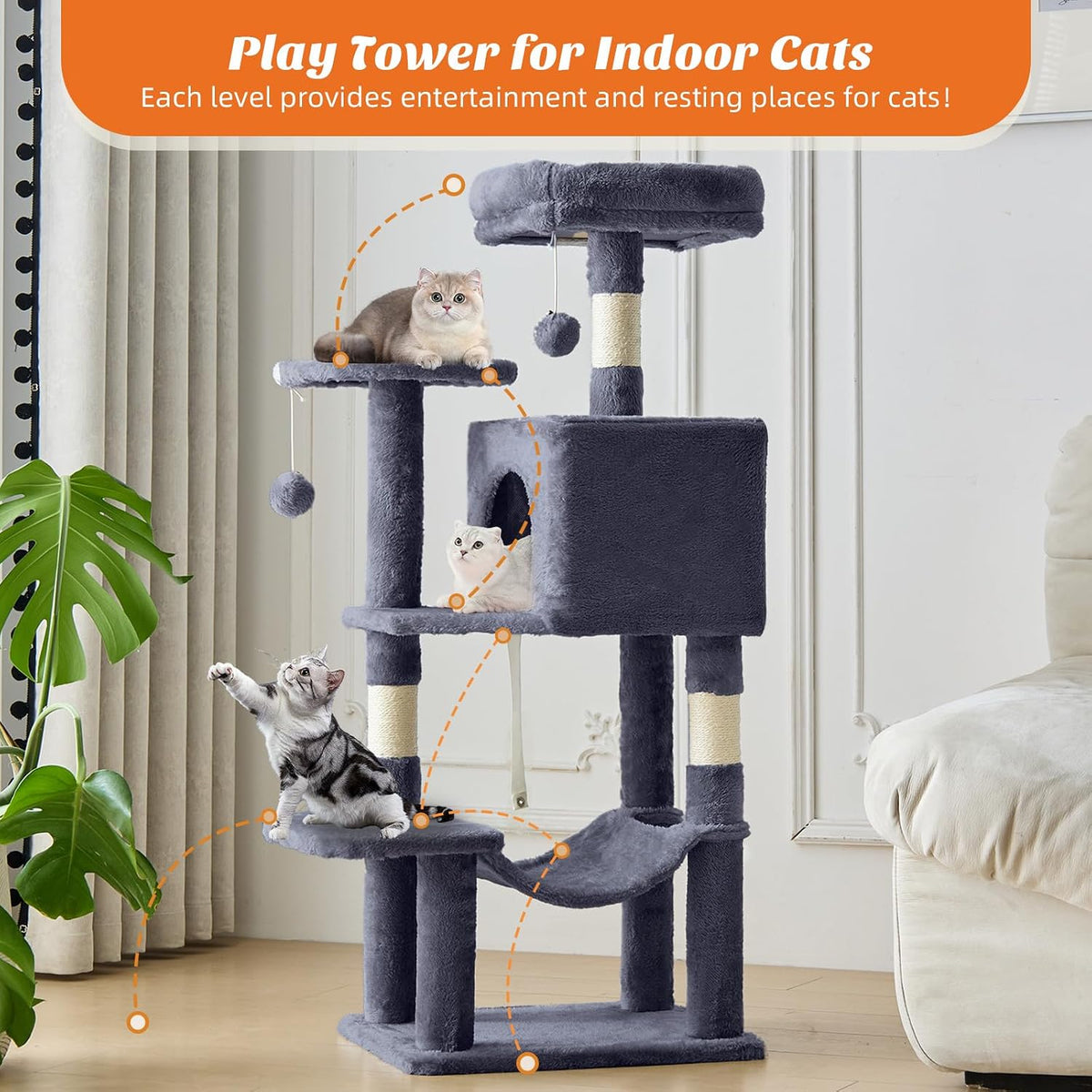 44 Inch Cat Tree Tower for Indoor Cats and Kittens