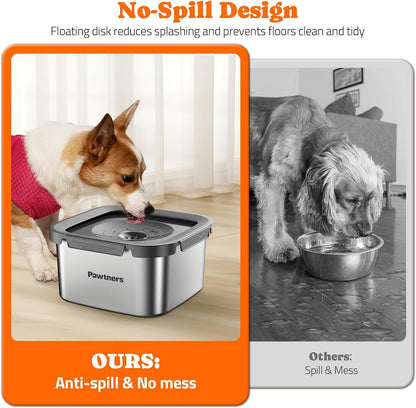 Stainless Steel Dog Water Bowl No Spill, 152Oz/4.5L, Grey