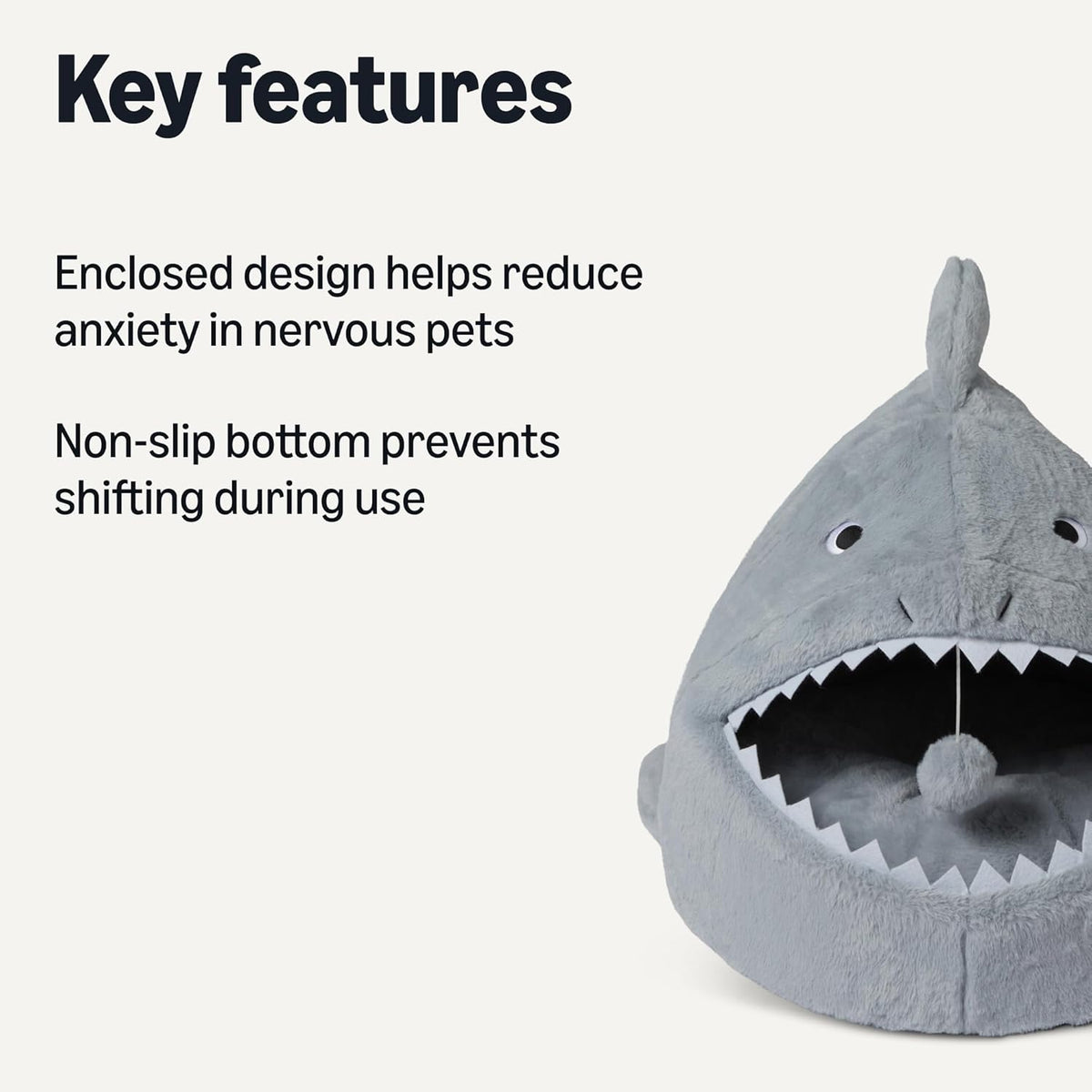 Shark Shape Cat House for Indoor Cats, Enclosed Design Helps Reduce Anxiety in Nervous Pets, with Washable Cushioned Pillow, 17" X 16" X 14", Grey