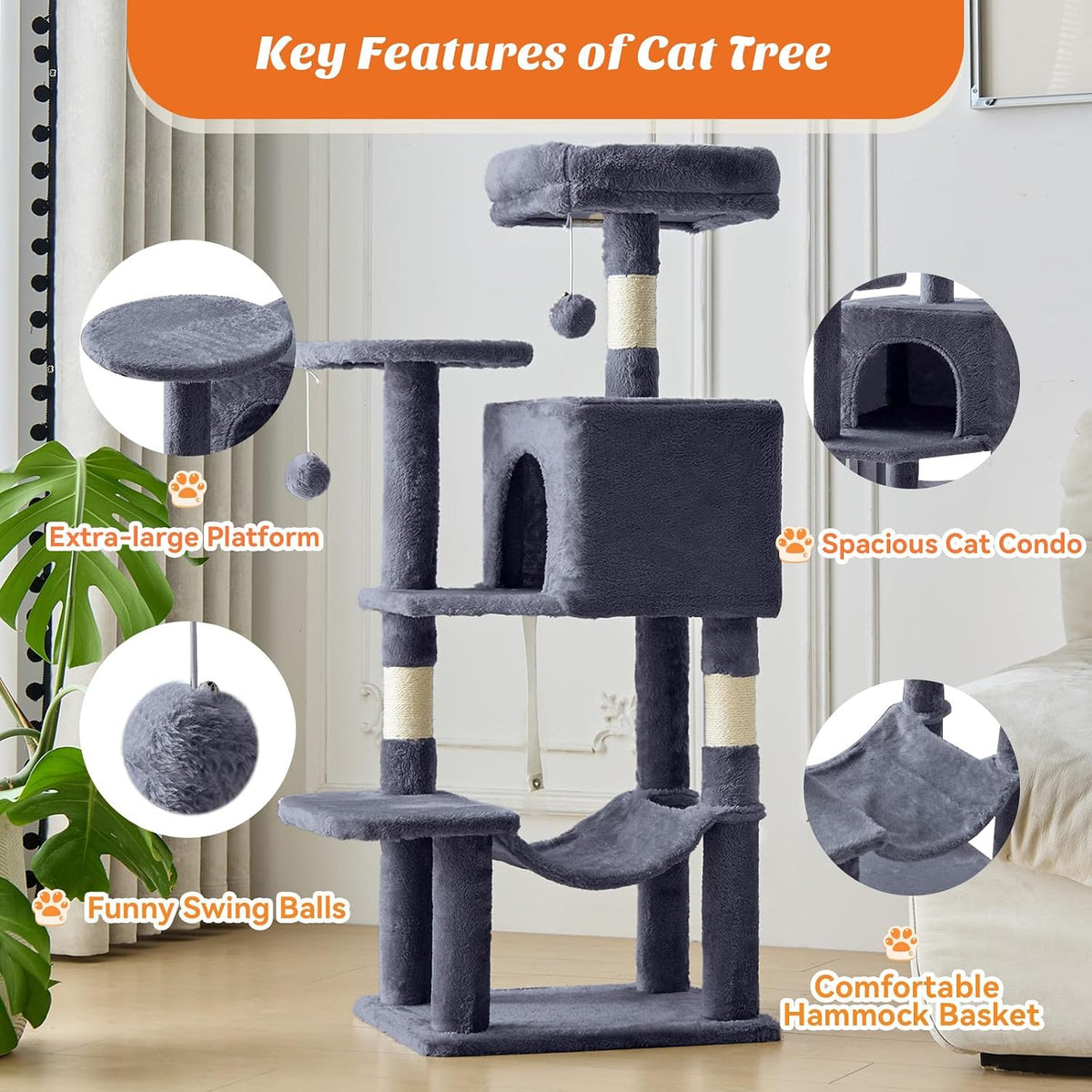 44 Inch Cat Tree Tower for Indoor Cats and Kittens