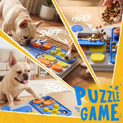 Dog Puzzle Toy, Dog Enrichment Toys, Level 1 Interactive Treat Dispensing Toy for Dogs, Slow Feeder for Mental Stimulation, Non-Slip Base, Detachable Easy-Clean Tray, Blue