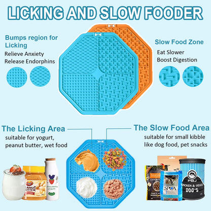 Lick Mat for Dogs, 2 PCS Dog Slow Feeder Lick Mat, Boredom Anxiety Reducer Pad for Dog, Perfect for Food, Treats, Yogurt, or Peanut Butter, Fun Alternative to a Slow Feed Dog Bowl(Blue,Orange)